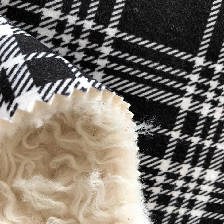 Apparel Printed Suede Bond With Faux Wool Fabric